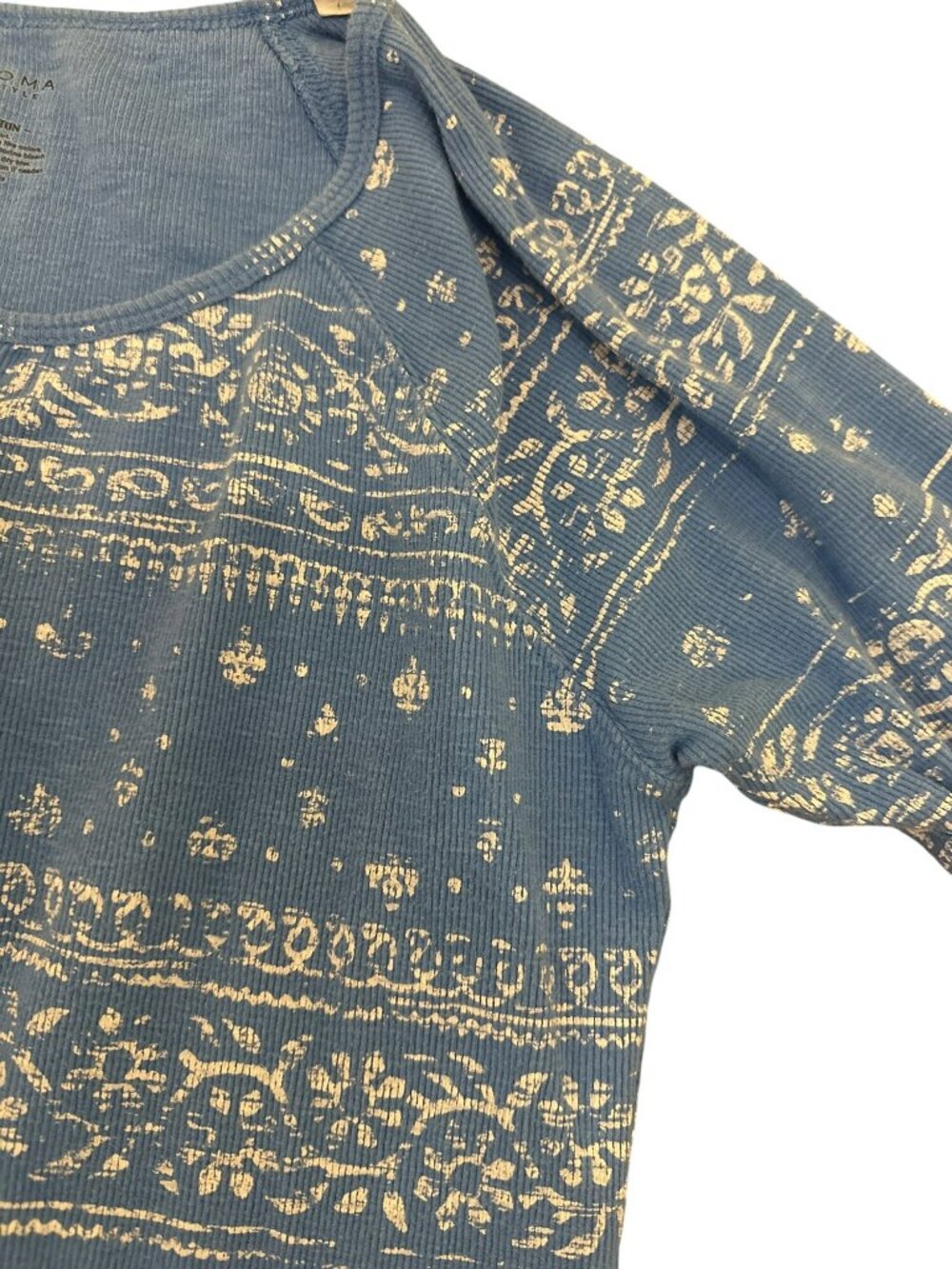 Sonoma Lifestyle Womens Blue Henley Top Large Graphic Boho Artsy Ribbed - Picture 5 of 5